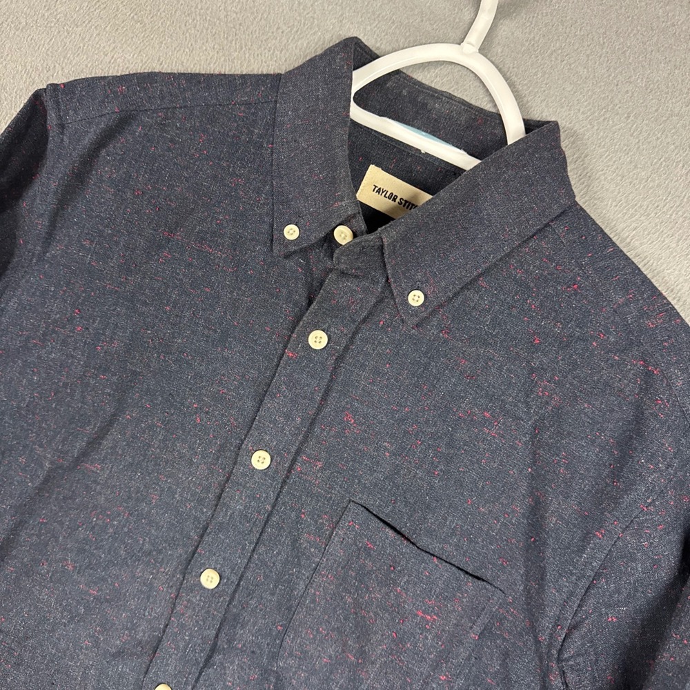 Taylor Stitch Shirt Mens 40 Blue Red Flecked Cotton Wool Long Sleeve Button Down